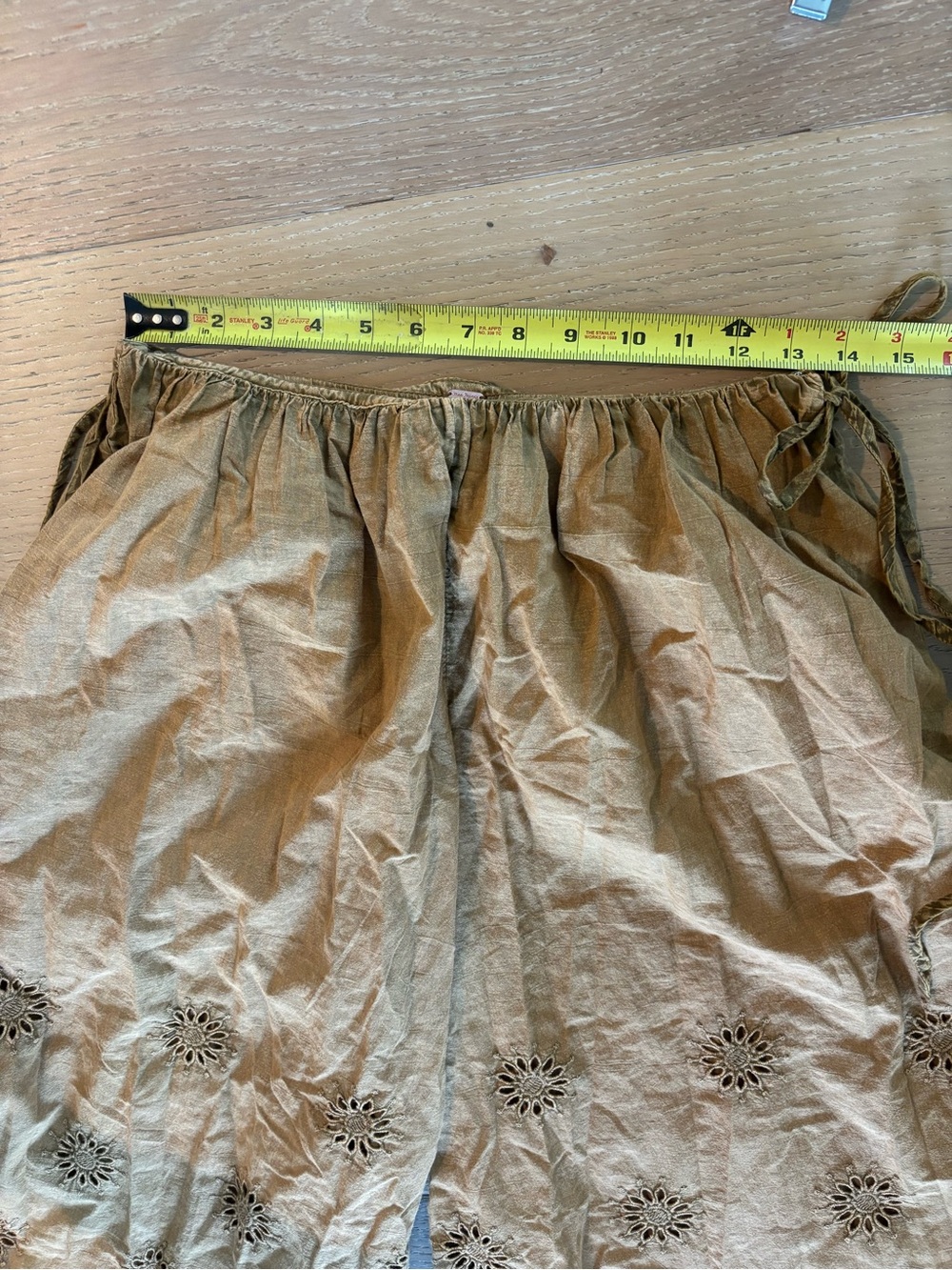Free People Sweet Serenade Pull-On Wide-Leg Pants 2 Aged Gold NWT Floral Cutwork - Picture 10 of 11